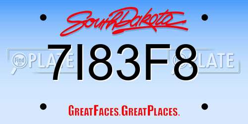 7I83F8 South Dakota License Plate