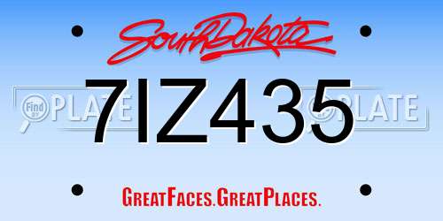 7IZ435 South Dakota License Plate
