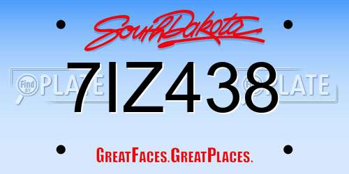 7IZ438 South Dakota License Plate
