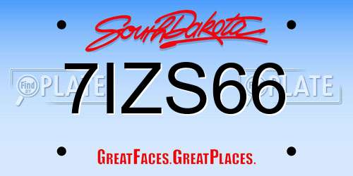 7IZS66 South Dakota License Plate