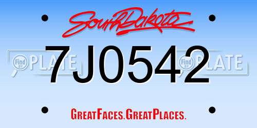 7J0542 South Dakota License Plate