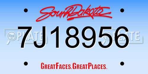 7J18956 South Dakota License Plate
