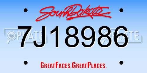 7J18986 South Dakota License Plate