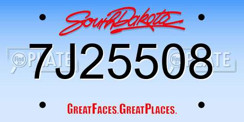 7J25508 South Dakota License Plate