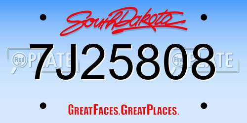 7J25808 South Dakota License Plate
