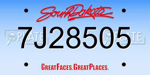 7J28505 South Dakota License Plate
