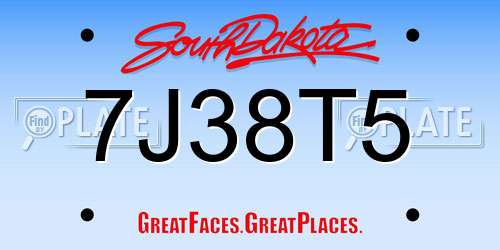 7J38T5 South Dakota License Plate