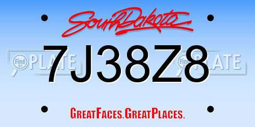 7J38Z8 South Dakota License Plate