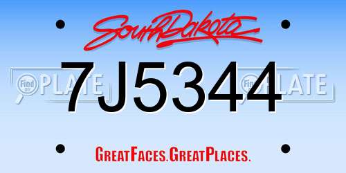 7J5344 South Dakota License Plate