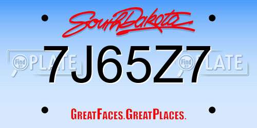 7J65Z7 South Dakota License Plate