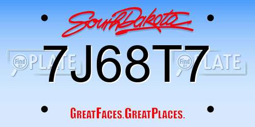 7J68T7 South Dakota License Plate
