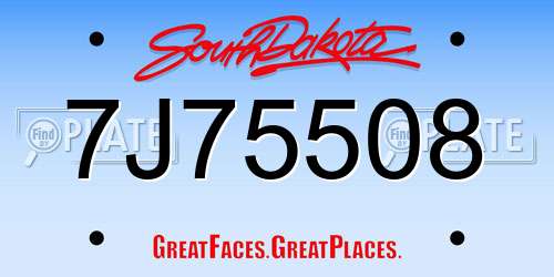 7J75508 South Dakota License Plate