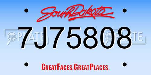 7J75808 South Dakota License Plate