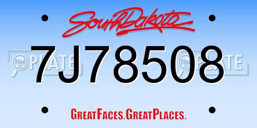 7J78508 South Dakota License Plate