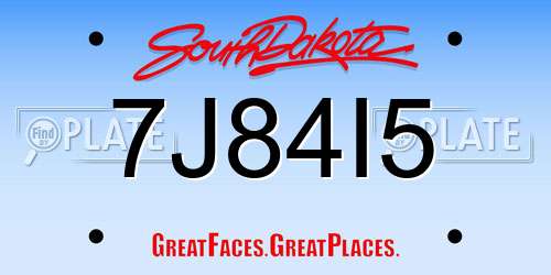 7J84I5 South Dakota License Plate