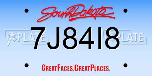 7J84I8 South Dakota License Plate