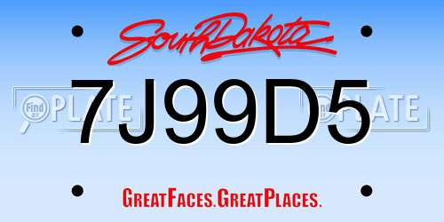 7J99D5 South Dakota License Plate