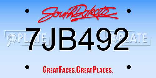 7JB492 South Dakota License Plate