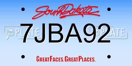 7JBA92 South Dakota License Plate