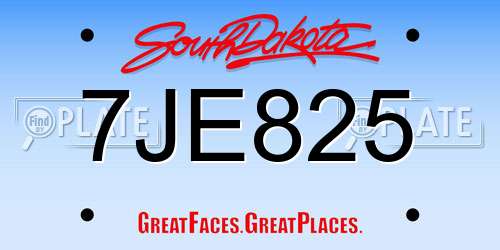 7JE825 South Dakota License Plate
