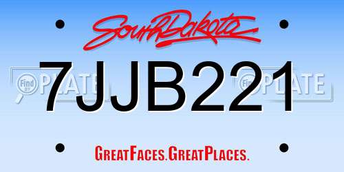 7JJB221 South Dakota License Plate