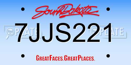 7JJS221 South Dakota License Plate