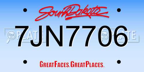 7JN7706 South Dakota License Plate