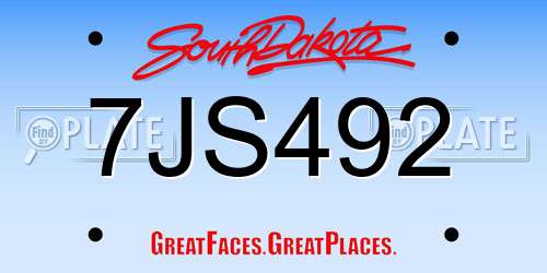 7JS492 South Dakota License Plate