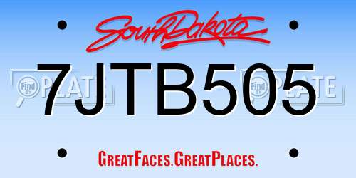 7JTB505 South Dakota License Plate
