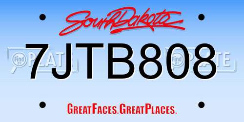 7JTB808 South Dakota License Plate