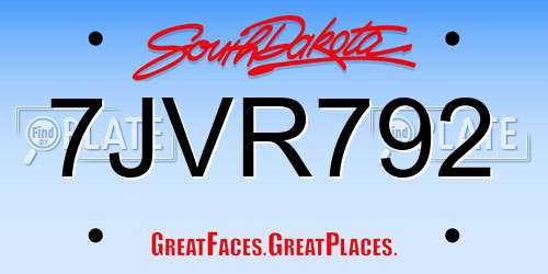 7JVR792 South Dakota License Plate
