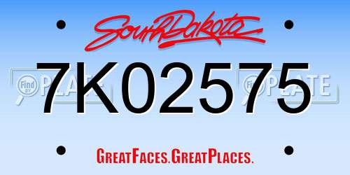 7K02575 South Dakota License Plate