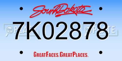 7K02878 South Dakota License Plate
