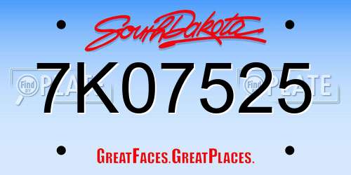 7K07525 South Dakota License Plate