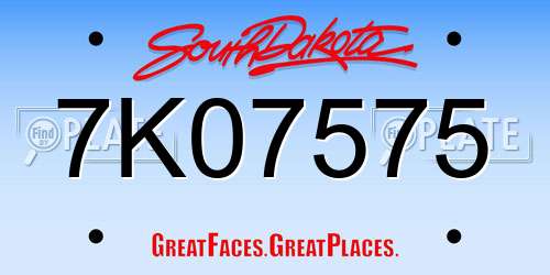 7K07575 South Dakota License Plate