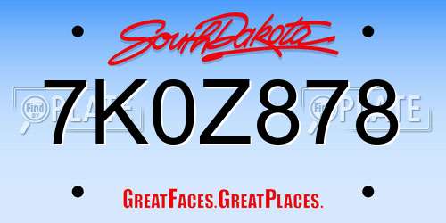 7K0Z878 South Dakota License Plate