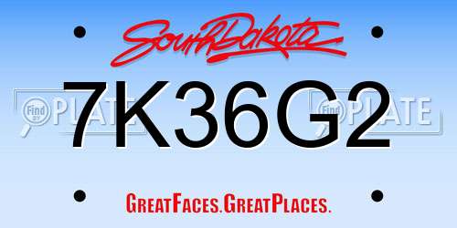7K36G2 South Dakota License Plate