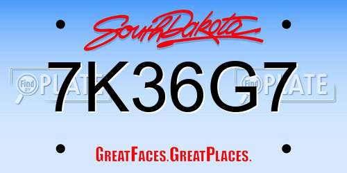 7K36G7 South Dakota License Plate