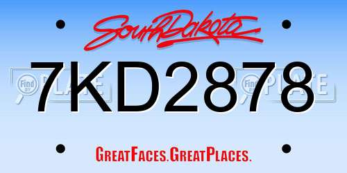 7KD2878 South Dakota License Plate