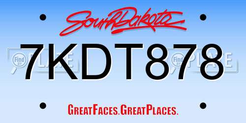 7KDT878 South Dakota License Plate