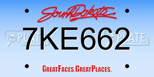 7KE662 South Dakota License Plate