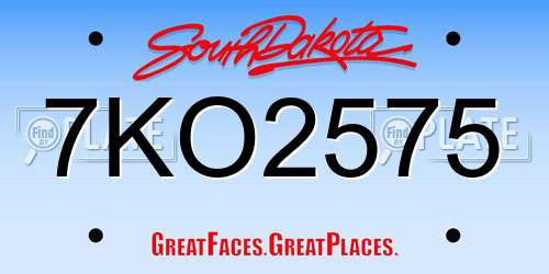 7KO2575 South Dakota License Plate