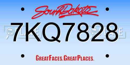7KQ7828 South Dakota License Plate