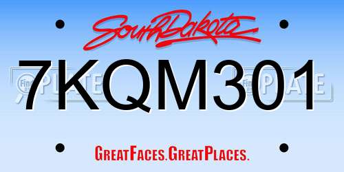 7KQM301 South Dakota License Plate