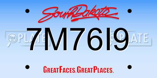 7M76I9 South Dakota License Plate