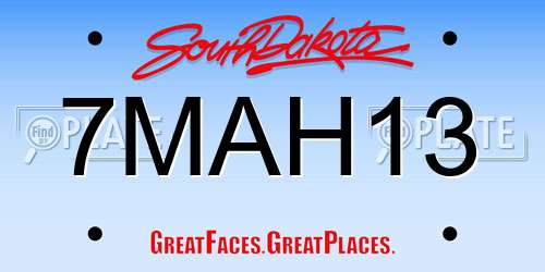 7MAH13 South Dakota License Plate