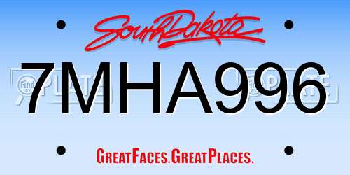 7MHA996 South Dakota License Plate