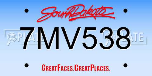 7MV538 South Dakota License Plate