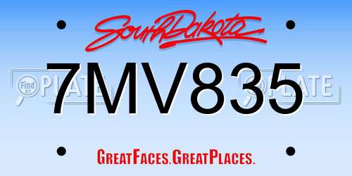 7MV835 South Dakota License Plate