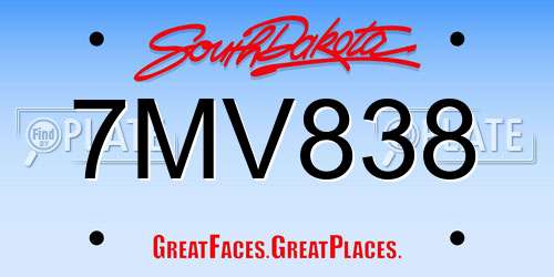 7MV838 South Dakota License Plate